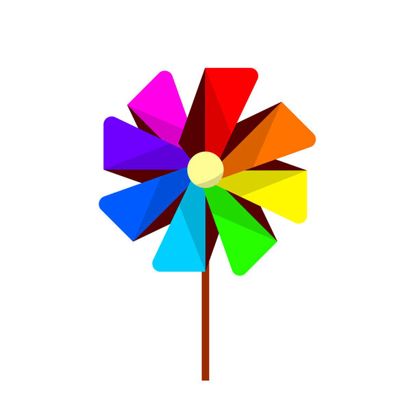 Kids toys isolated on white background. Vintage plastic pinwheel