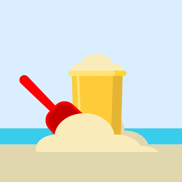 Bucket and spade with sand isolated on background — Stock Vector