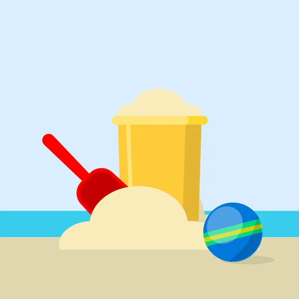 Secchio e vanga con sabbia isolata sullo sfondo — Vettoriale Stock