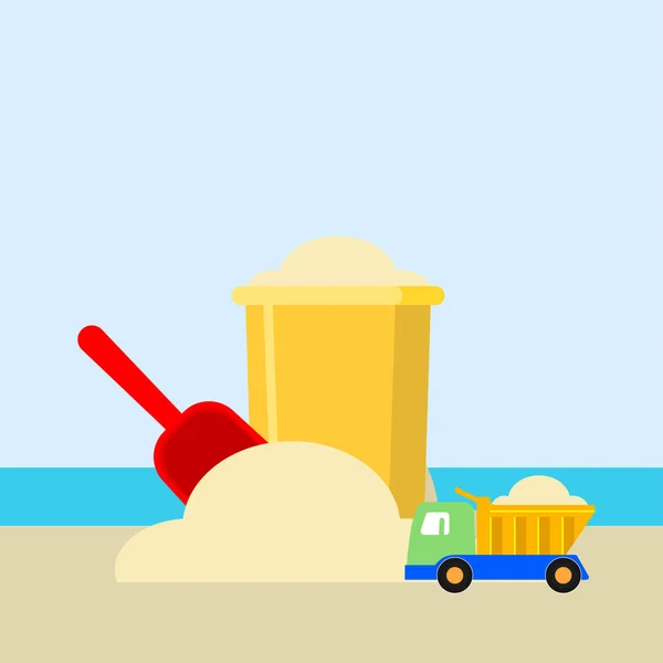 Bucket and spade with sand isolated on background. — Stock Vector