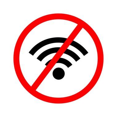 Beyaz arkaplanda yasak işareti olan ücretsiz WiFi simgesi.