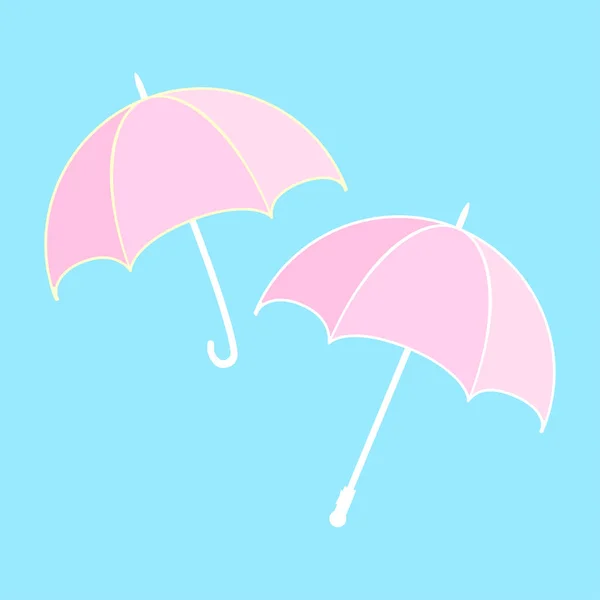 Moda guarda-chuva rosa aberto para menina isolada no fundo azul — Vetor de Stock