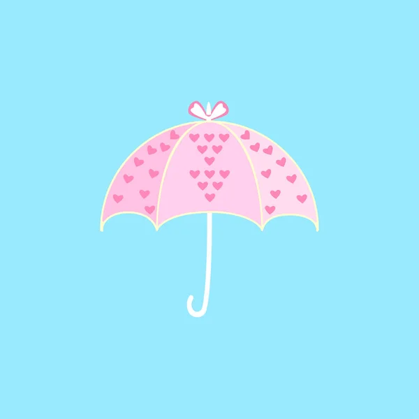 蓝色背景的女孩穿的时髦的粉色雨伞 — 图库矢量图片