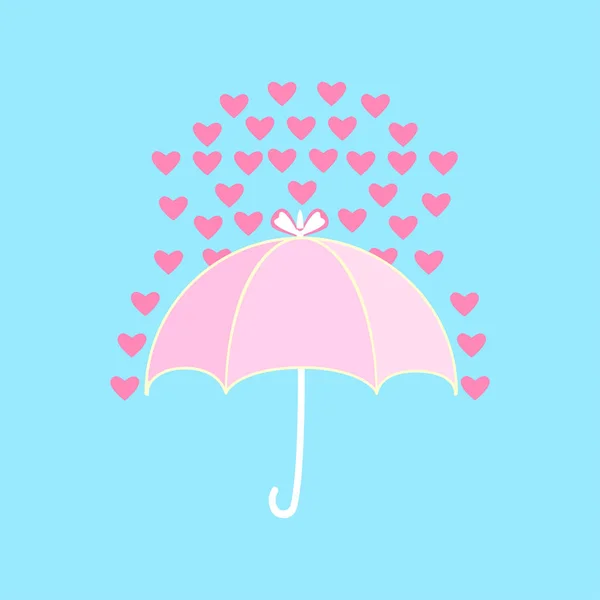 Moda aperta ombrello rosa per la ragazza isolata su sfondo blu — Vettoriale Stock