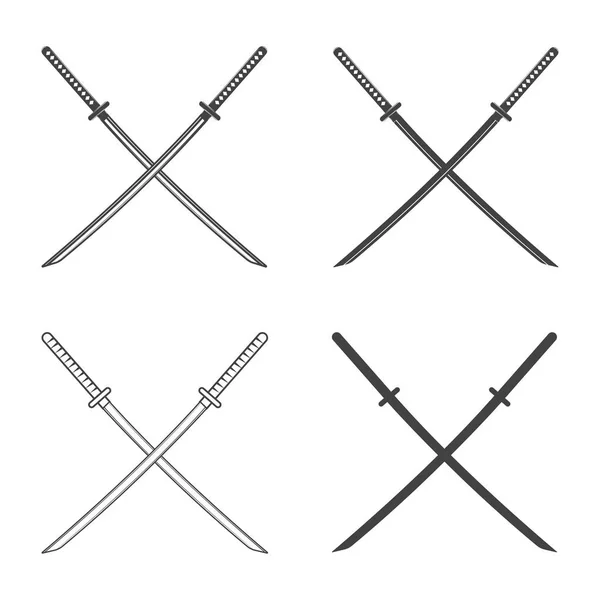 Conjunto de espada katana vintage isolado no fundo branco. — Vetor de Stock