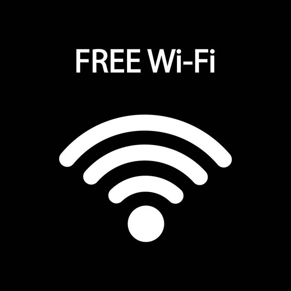 Free WiFi icon isolated on black background. Wireless internet 