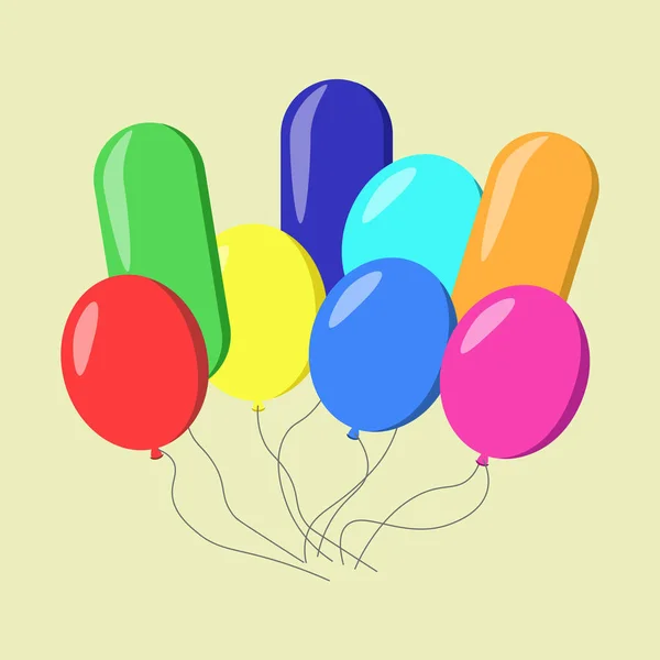 Manojo de globos aéreos, grupo de bolas con cinta — Vector de stock