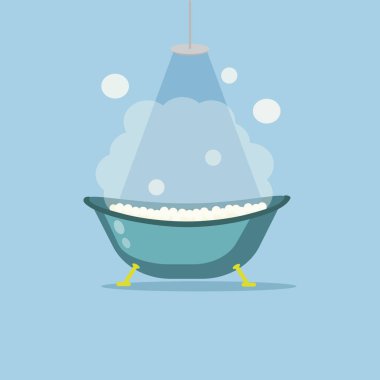 Banyoda köpükle dolu küvet. 