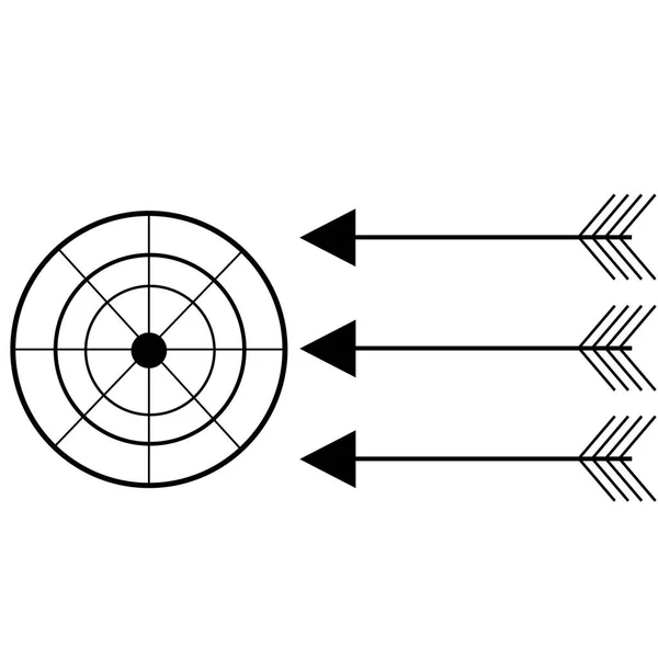 Jeu de flèches noires et cible isolée sur fond blanc — Image vectorielle