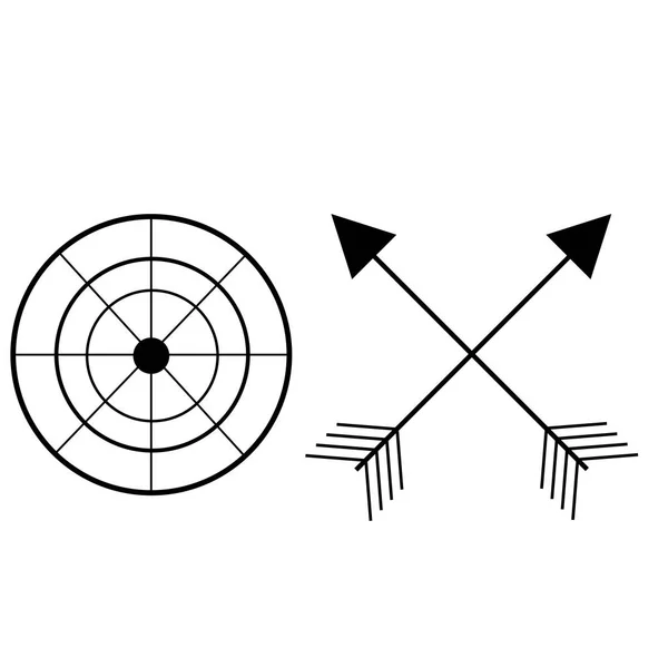 Zestaw czarnych strzałek i cel izolowany na białym tle. — Wektor stockowy
