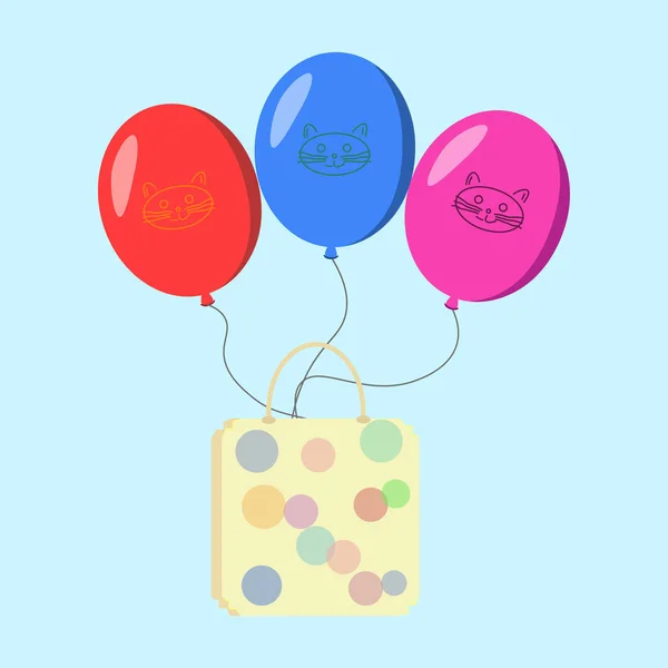 Bolsa de papel de compras con conjunto de globos de aire, bolas — Vector de stock