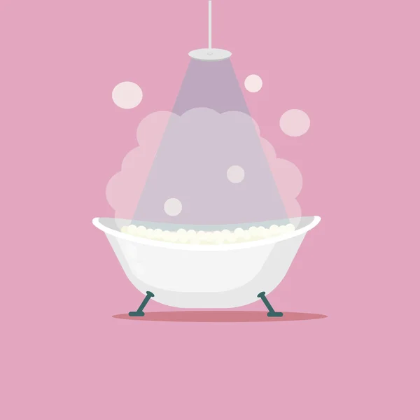 Bañera llena de espuma con burbujas en el baño — Vector de stock