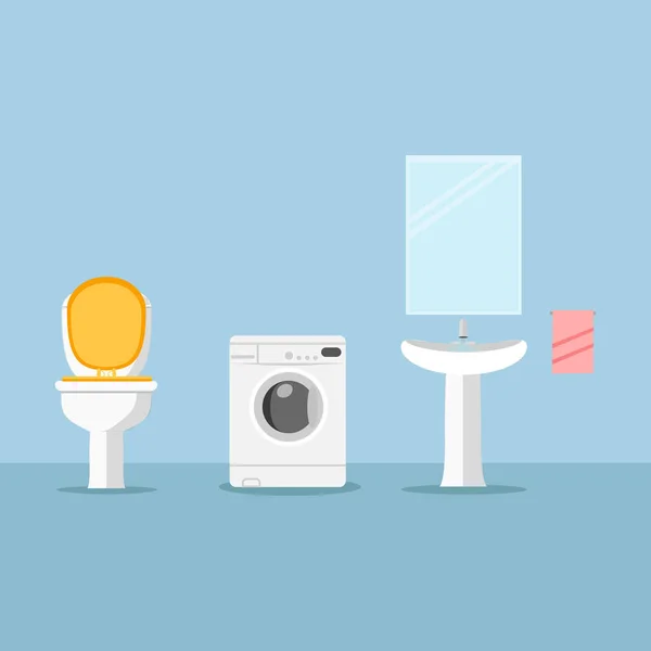 Toilettenschüssel, weiße Waschmaschine, Waschbecken isoliert auf Hintergrund. — Stockvektor