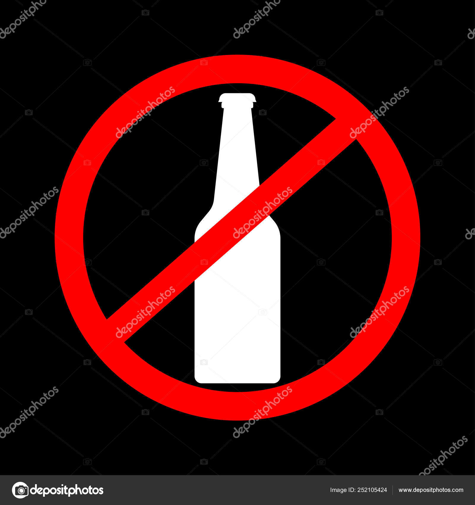 Reft Beer Bottle Icon With Forbidden Sign Isolated On Black.