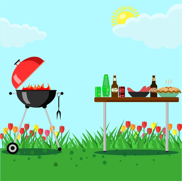 Kırmızı şapkalı ve şömineli taşınabilir yuvarlak barbekü