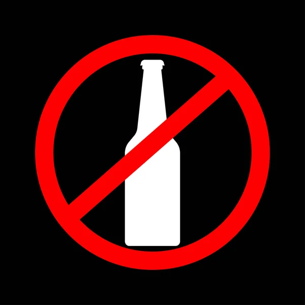 Εικονίδιο μπουκάλι μπύρας με απαγορευμένο σήμα απομονώνονται σε μαύρο φόντο. — Διανυσματικό Αρχείο