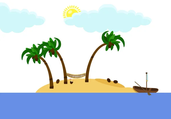 Isla tropical con palmeras y cocoteros aislados sobre fondo blanco.. — Archivo Imágenes Vectoriales