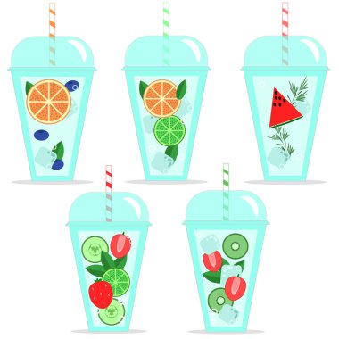 Ayarla turuncu beyaz zemin üzerine izole kokteyler kireç