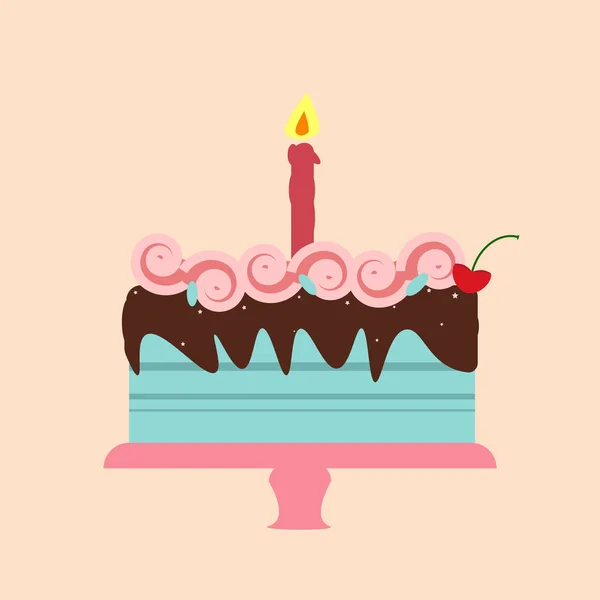 用巧克力、浆果和蜡烛做的蛋糕，用香草背景隔火. — 图库矢量图片