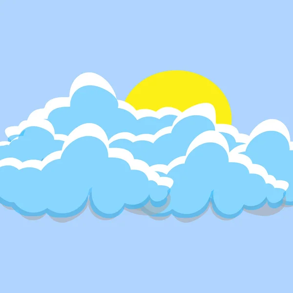 Nubes blancas de cartón con sol aislado en el panorama del cielo.. — Archivo Imágenes Vectoriales