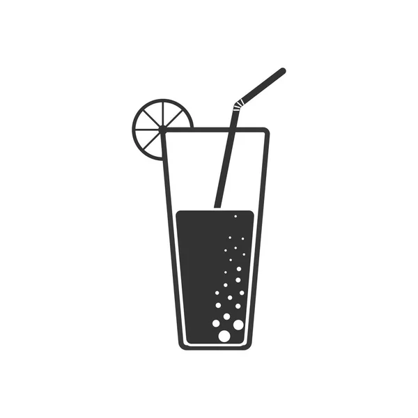 Icono de copa de bebidas, cóctel con paja, naranja, limón — Vector de stock