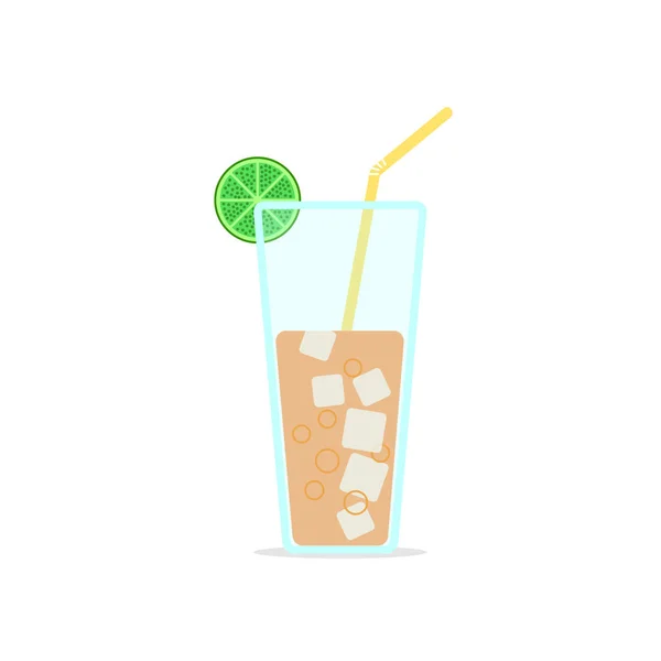 Icono de copa de bebidas, cóctel con paja, naranja, limón — Vector de stock