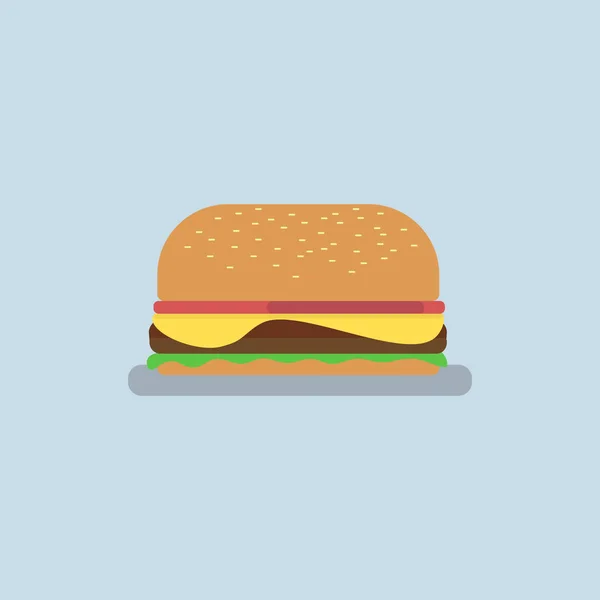 Hamburger aislado en segundo plano. Lleno de carne y queso, ensalada — Vector de stock