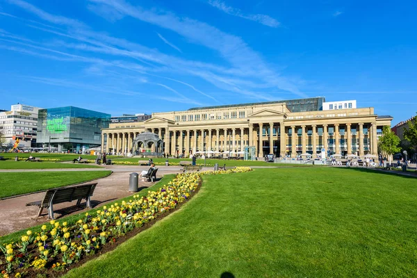 Schlossplatz Castle Square Stuttgart City Almanya Çeşmeler Ile — Stok fotoğraf