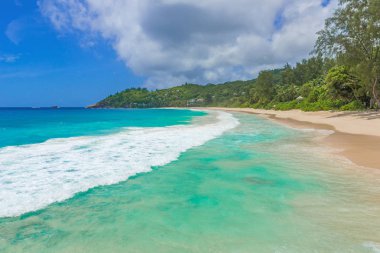 Güzel de Seyşeller Adası Mahe kumsalda