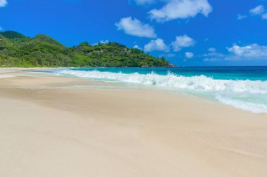 Güzel de Seyşeller Adası Mahe kumsalda