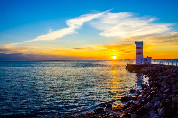 Lighthouse at Iceland coast view