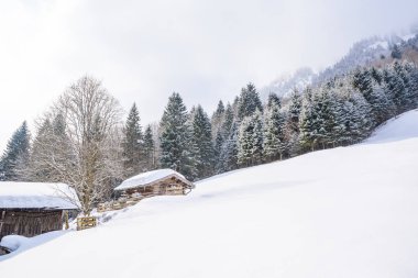 Oberstdorf, Allgaeu, Bavyera, Almanya, Almanya Alpleri'nde güzel kış manzarası