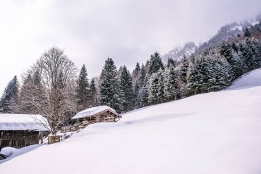 Oberstdorf, Allgaeu, Bavyera, Almanya, Almanya Alpleri'nde güzel kış manzarası