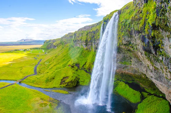 Seljalandsfoss Schöner Wasserfall Island — Stockfoto