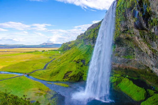 Seljalandsfoss Schöner Wasserfall Island — Stockfoto