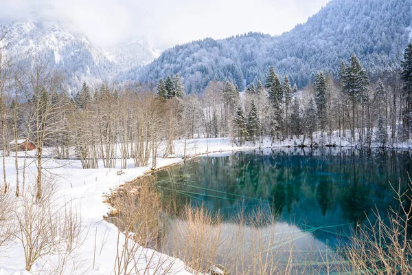 Озеро Кристлзее Зимой Долине Треттах Около Оберстдорфа Идиллический Южный Баварский — стоковое фото