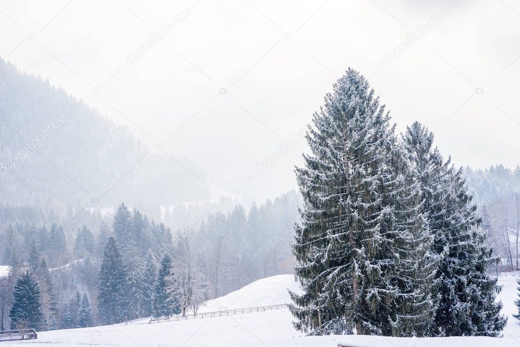 Beautiful winter scenery in the German alps at Oberstdorf, Allgaeu, Bavaria, Germany