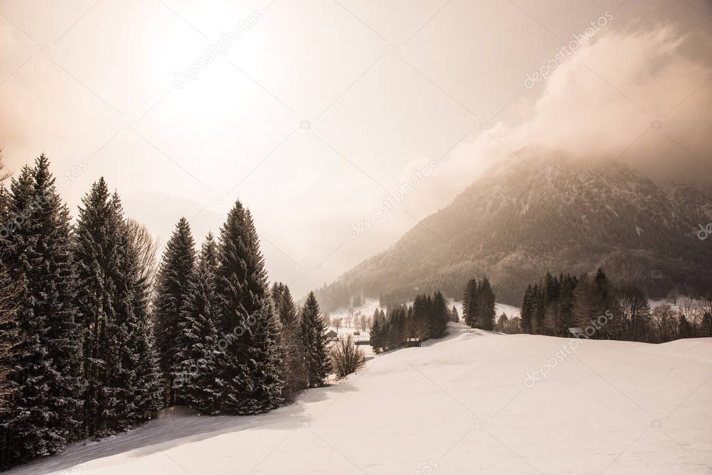 Beautiful winter scenery in the German alps at Oberstdorf, Allgaeu, Bavaria, Germany