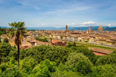 Piazzale Michelangelo - Ponte Vecchio ve Palazzo Vecchio, Duomo Santa Maria Del Fiore ve Bargello Arno Nehri - Toskana, İtalya Floransa'dan görünümünü