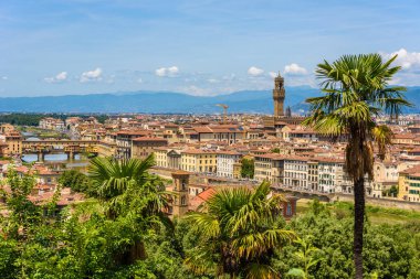 Piazzale Michelangelo - Ponte Vecchio ve Palazzo Vecchio, Duomo Santa Maria Del Fiore ve Bargello Arno Nehri - Toskana, İtalya Floransa'dan görünümünü