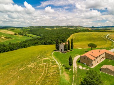 Vitaleta (Cappella della Madonna di Vitaleta) Şapel Val d Orcia, Toskana, İtalya güzel manzara sahne
