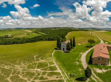 Vitaleta (Cappella della Madonna di Vitaleta) Şapel Val d Orcia, Toskana, İtalya güzel manzara sahne