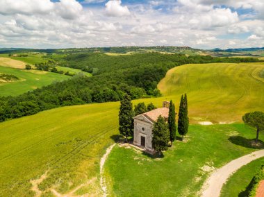 Vitaleta (Cappella della Madonna di Vitaleta) Şapel Val d Orcia, Toskana, İtalya güzel manzara sahne