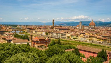 Piazzale Michelangelo - Ponte Vecchio ve Palazzo Vecchio, Duomo Santa Maria Del Fiore ve Bargello Arno Nehri - Toskana, İtalya Floransa'dan görünümünü