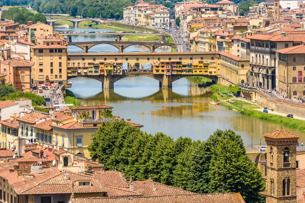 Piazzale Michelangelo - Ponte Vecchio ve Palazzo Vecchio Arno Nehri - Toskana, İtalya Floransa'dan görünümünü