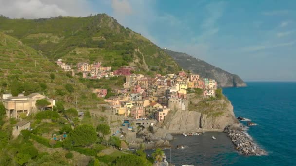 Manarola Parku Narodowego Miejscowości Cinque Terre Wybrzeżu Włoch Piękne Kolory — Wideo stockowe