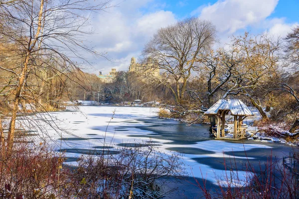 Paisajes Invierno Central Park Nueva York Con Hielo Nieve — Foto de Stock