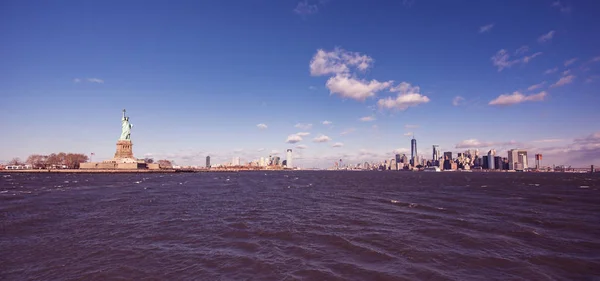 Panorama View Statue Freedom New York City Manhattan Skyline Hudson — Stockfoto