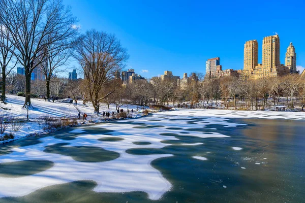 Lago Parque Central Ciudad Nueva York Paisaje Invierno — Foto de Stock