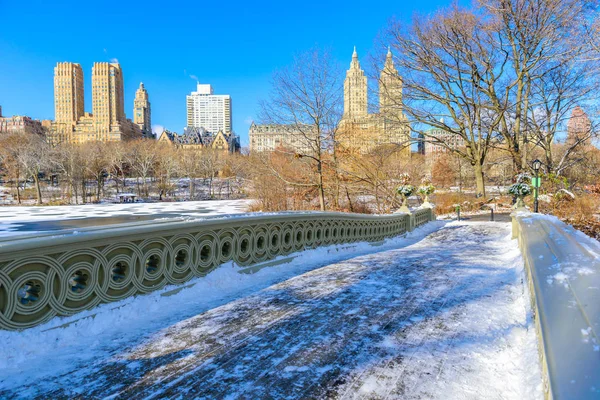 Yay Köprü Kışın Güneşli Gün Central Park Manhattan New York — Stok fotoğraf